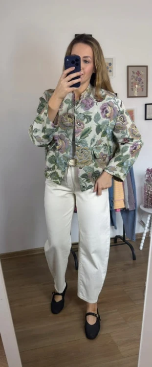 Luźna bomberka kurtka w kwiaty liście tkanina żakardowa - ORNELLA BOMBER