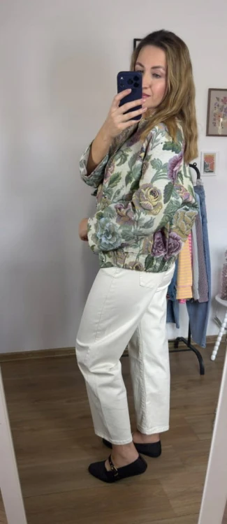 Luźna bomberka kurtka w kwiaty liście tkanina żakardowa - ORNELLA BOMBER