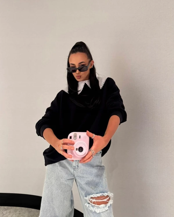 Luźna czarna bluza oversize z kołnierzem bawełniana La Milla