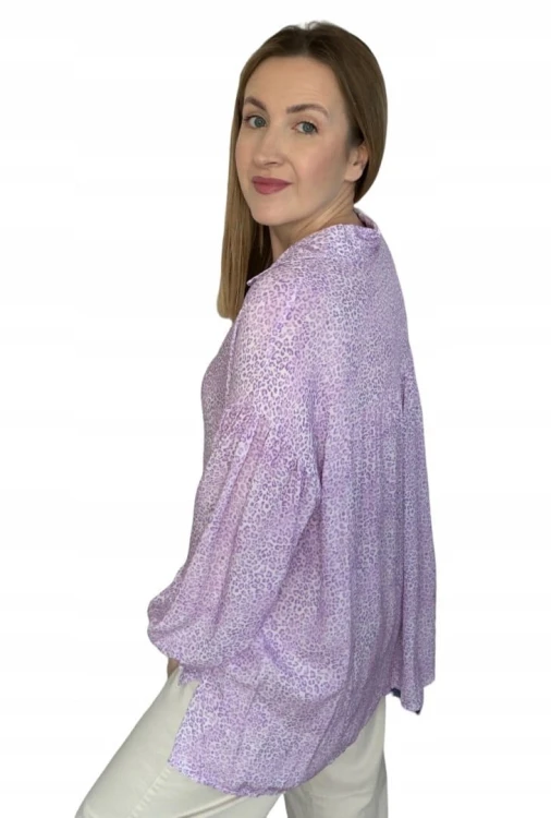Luźna fioletowa koszula oversize cętki panterka 100% wiskoza kołnierzyk- PANTHER BLOOM