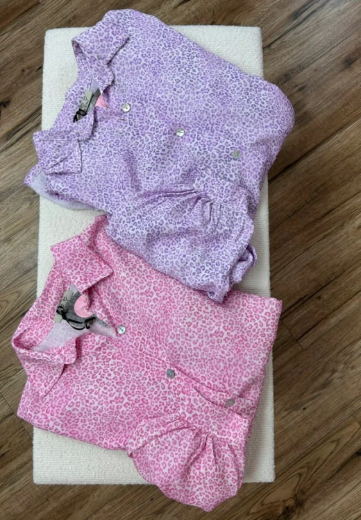 Luźna fioletowa koszula oversize cętki panterka 100% wiskoza kołnierzyk- PANTHER BLOOM