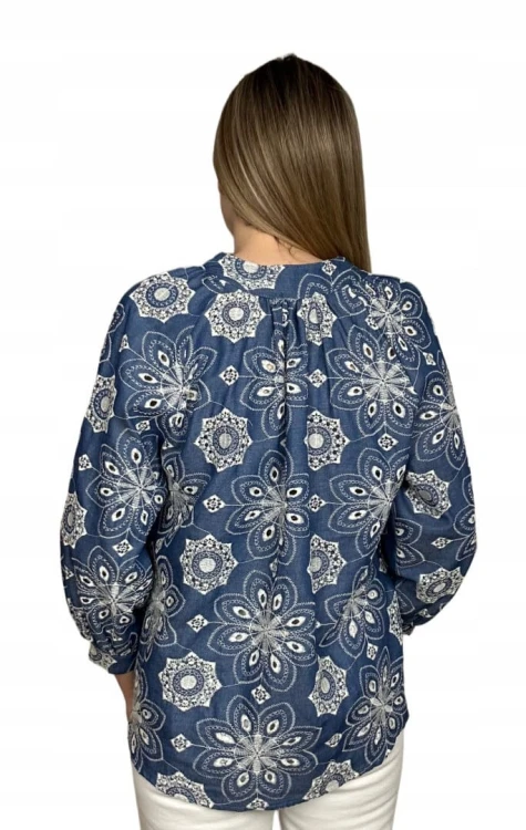 Luźna koszula ażurowa wzorzysta ze stójką szersze rękawy Made in Italy