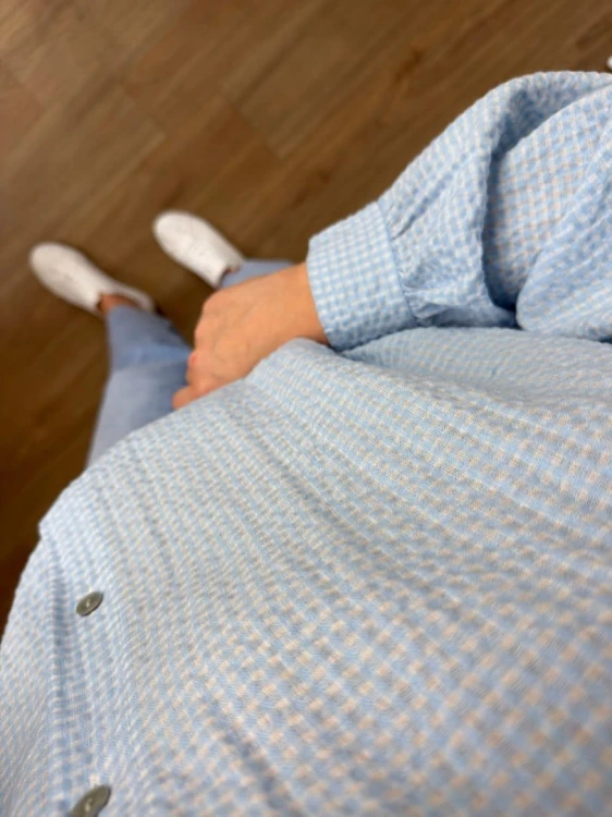 Luźna koszula bawełniana oversize w kratę niebieska biała h-Trend -VELLA CHECK