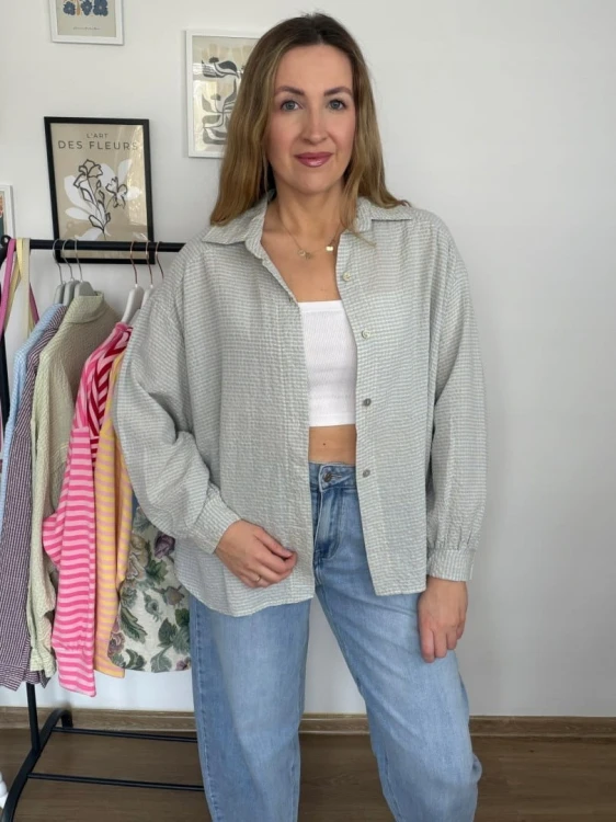 Luźna koszula bawełniana oversize w kratę niebieska zielona h-Trend- VELLA CHECK