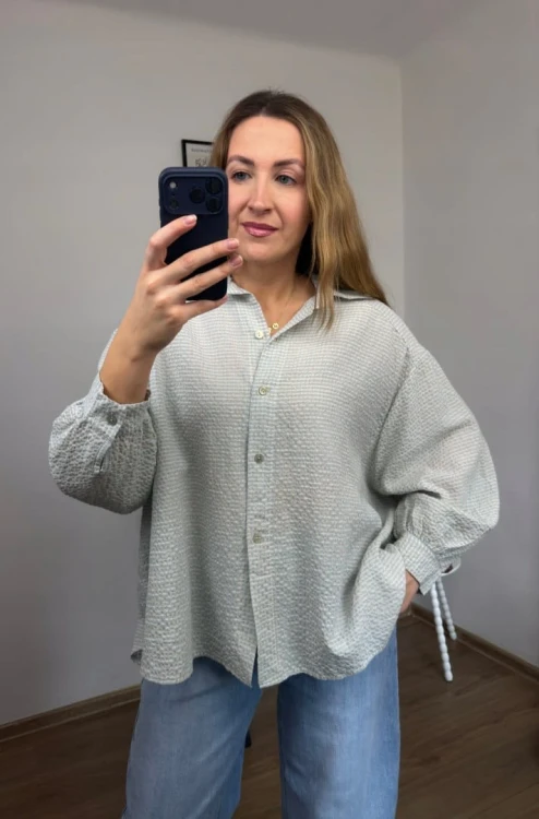 Luźna koszula bawełniana oversize w kratę niebieska zielona h-Trend- VELLA CHECK