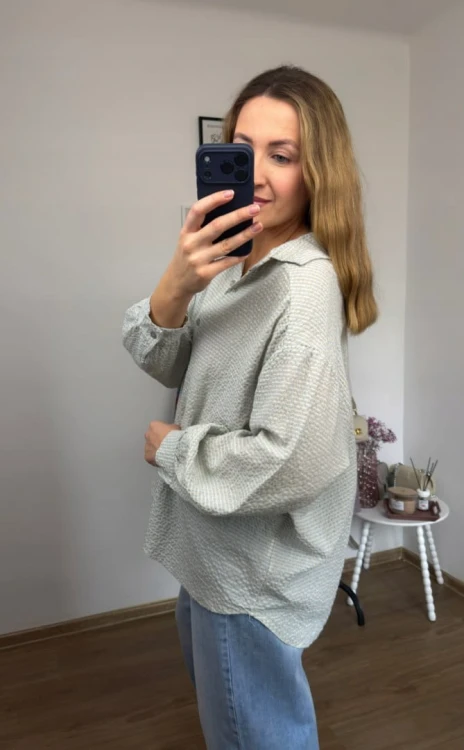 Luźna koszula bawełniana oversize w kratę niebieska zielona h-Trend- VELLA CHECK