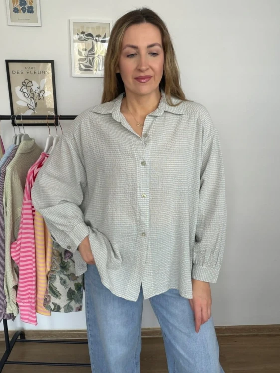 Luźna koszula bawełniana oversize w kratę niebieska zielona h-Trend- VELLA CHECK