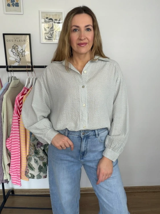 Luźna koszula bawełniana oversize w kratę niebieska zielona h-Trend- VELLA CHECK