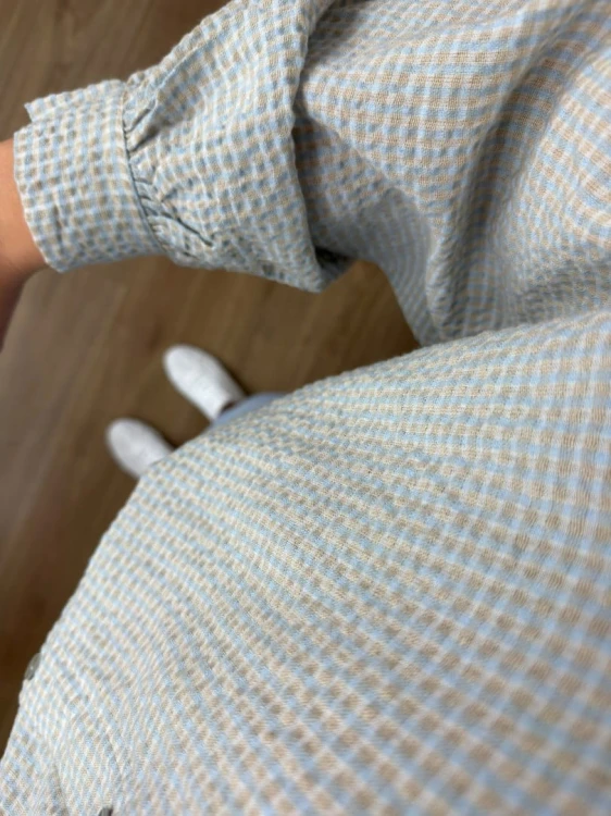 Luźna koszula bawełniana oversize w kratę niebieska zielona h-Trend- VELLA CHECK