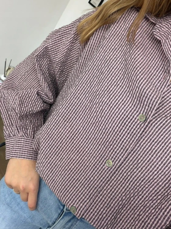 Luźna koszula bawełniana oversize w kratę różowa fioletowa h-Trend -VELLA CHECK