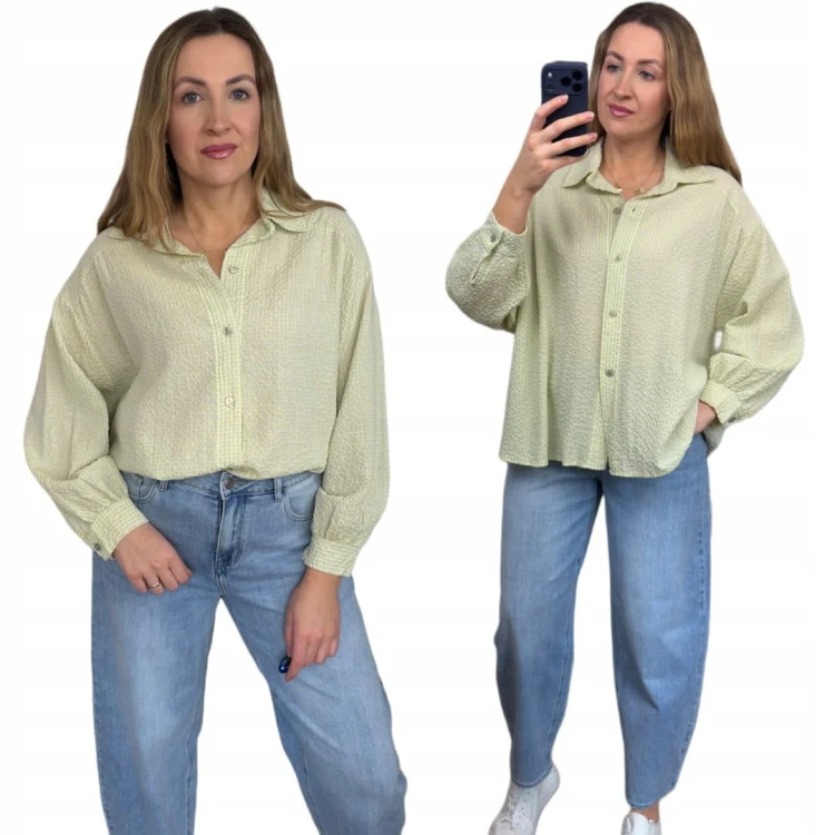 Luźna koszula bawełniana oversize w kratę żółta niebieska h-Trend- VELLA CHECK