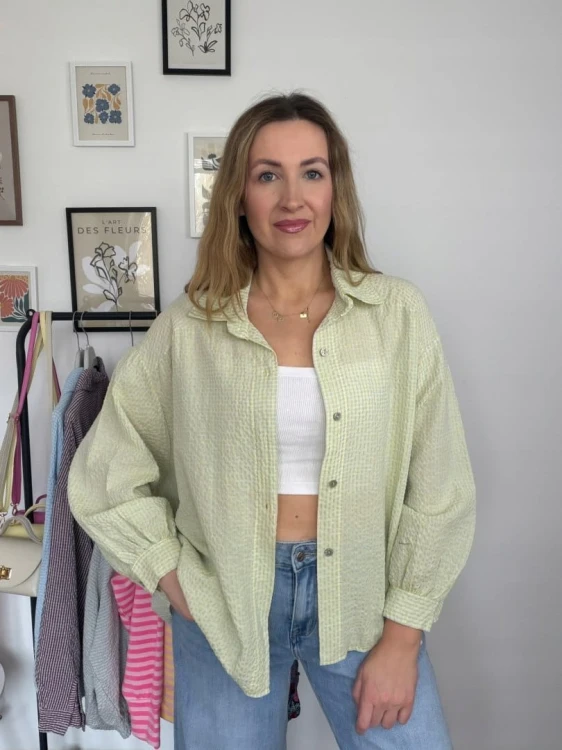 Luźna koszula bawełniana oversize w kratę żółta niebieska h-Trend- VELLA CHECK