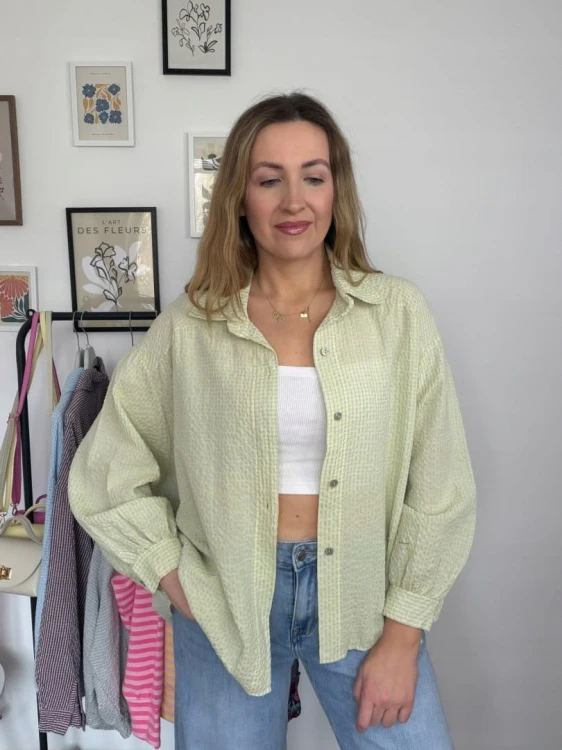 Luźna koszula bawełniana oversize w kratę żółta niebieska h-Trend- VELLA CHECK
