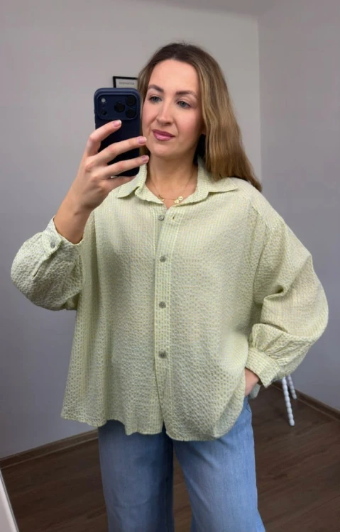 Luźna koszula bawełniana oversize w kratę żółta niebieska h-Trend- VELLA CHECK