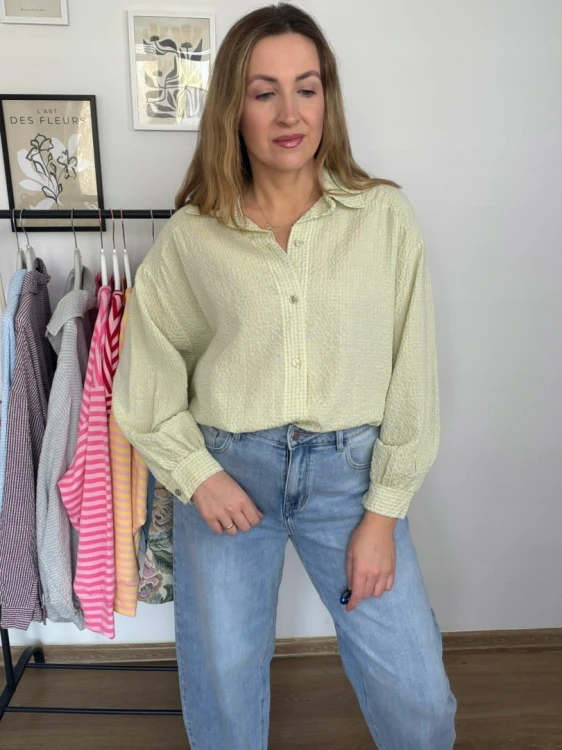 Luźna koszula bawełniana oversize w kratę żółta niebieska h-Trend- VELLA CHECK