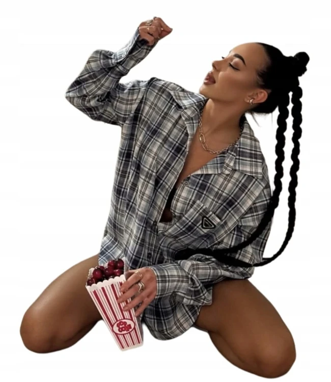 Luźna koszula flanelowa bawełniana w kratę niebieska oversize La Milla