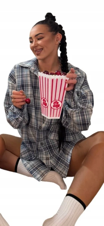 Luźna koszula flanelowa bawełniana w kratę niebieska oversize La Milla