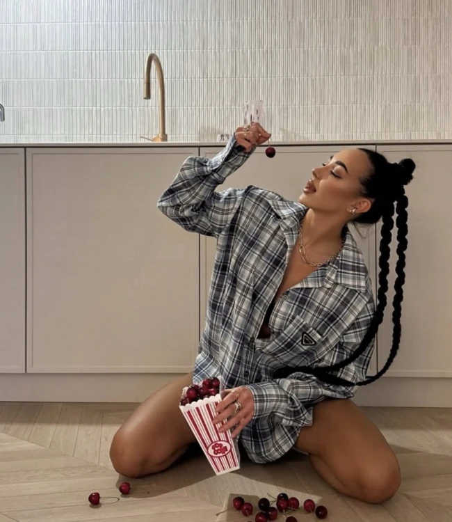 Luźna koszula flanelowa bawełniana w kratę niebieska oversize La Milla