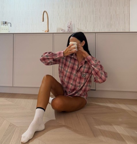 Luźna koszula flanelowa bawełniana w kratę różowa czerwona La Milla