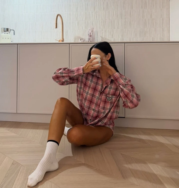 Luźna koszula flanelowa bawełniana w kratę różowa czerwona La Milla