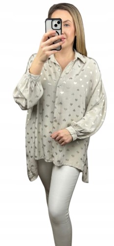 Luźna oversize koszula jedwabna jedwab serca serduszka dłuższa asymetryczna