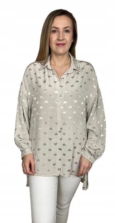 Luźna oversize koszula jedwabna jedwab serca serduszka dłuższa asymetryczna