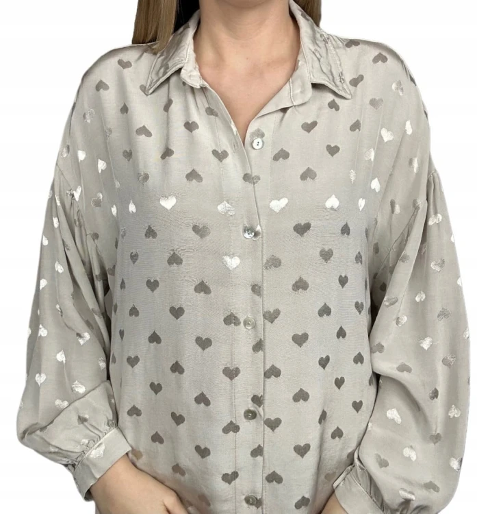 Luźna oversize koszula jedwabna jedwab serca serduszka dłuższa asymetryczna