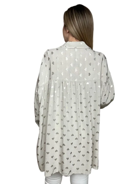 Luźna oversize koszula jedwabna jedwab serca serduszka dłuższa asymetryczna