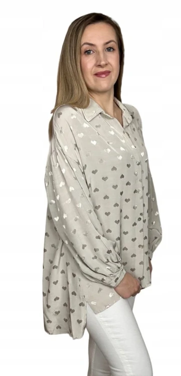 Luźna oversize koszula jedwabna jedwab serca serduszka dłuższa asymetryczna