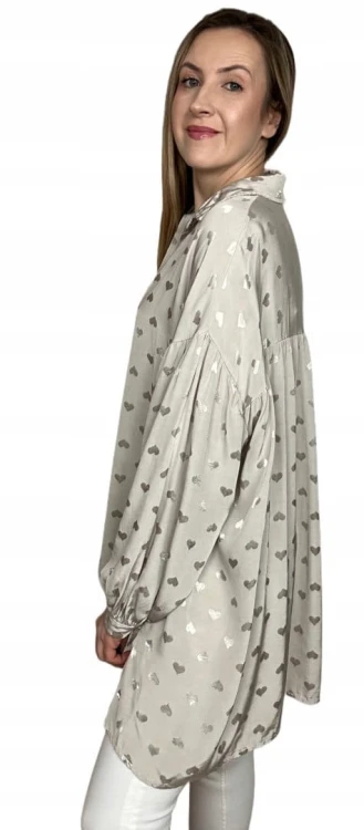 Luźna oversize koszula jedwabna jedwab serca serduszka dłuższa asymetryczna