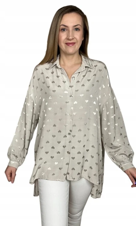 Luźna oversize koszula jedwabna jedwab serca serduszka dłuższa asymetryczna