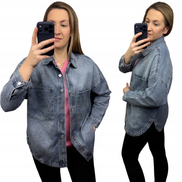 Luźna oversize kurtka katana koszula jeansowa dżinsowa niebieska Laulia L- DENVER
