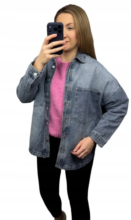 Luźna oversize kurtka katana koszula jeansowa dżinsowa niebieska Laulia L- DENVER