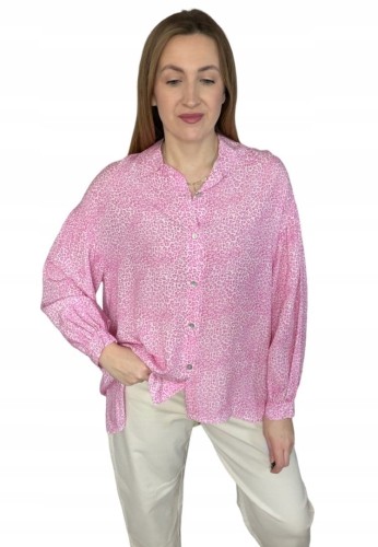 Luźna różowa koszula oversize cętki panterka 100% wiskoza kołnierzyk- PANTHER BLOOM