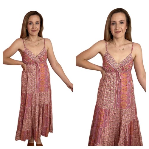 Luźna sukienka maxi długa na ramiączkach boho kwiaty lato na zakładkę M/L