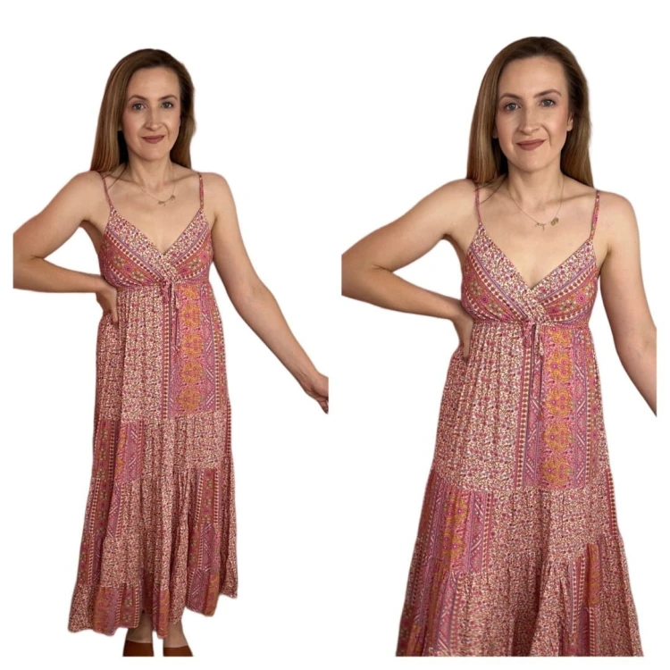 Luźna sukienka maxi długa na ramiączkach boho kwiaty lato na zakładkę M/L