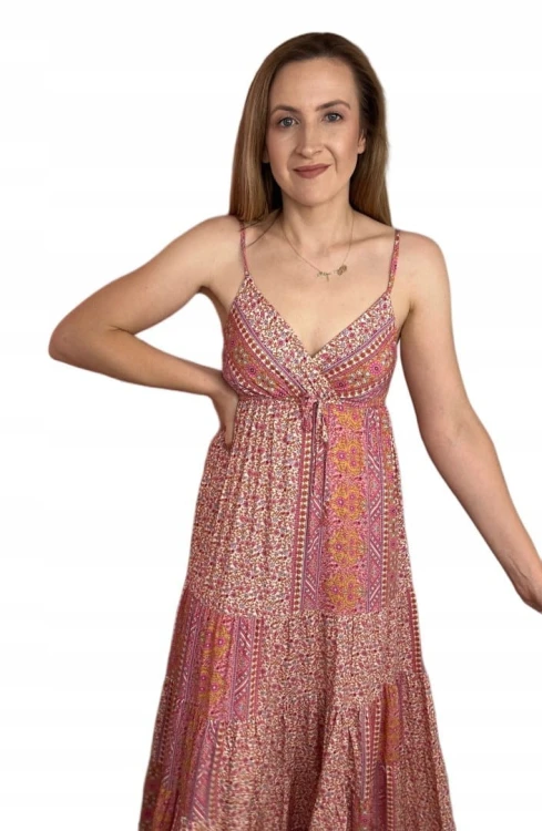 Luźna sukienka maxi długa na ramiączkach boho kwiaty lato na zakładkę M/L