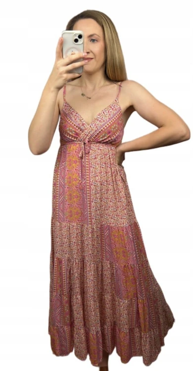 Luźna sukienka maxi długa na ramiączkach boho kwiaty lato na zakładkę M/L