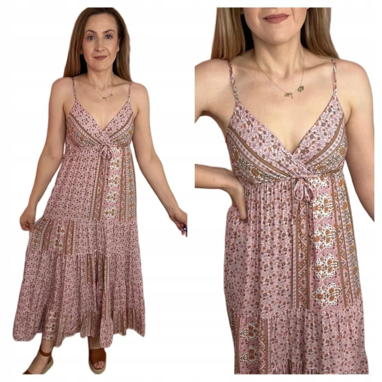 Luźna sukienka maxi długa na ramiączkach boho kwiaty lato zakładka XL/XXL
