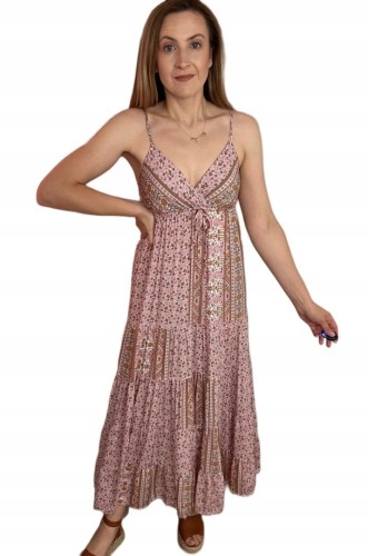 Luźna sukienka maxi długa na ramiączkach boho kwiaty lato zakładka XL/XXL