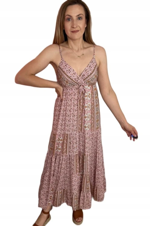 Luźna sukienka maxi długa na ramiączkach boho kwiaty lato zakładka XL/XXL