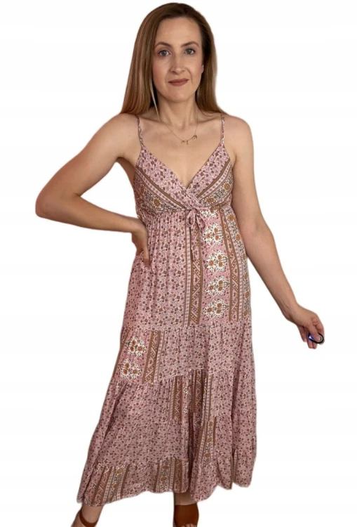 Luźna sukienka maxi długa na ramiączkach boho kwiaty lato zakładka XL/XXL