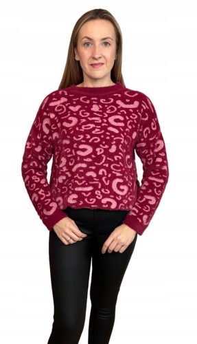 Miękki wzorzysty sweterek oversize luźny panterka cętki wiskoza wełna