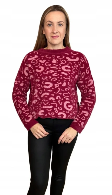 Miękki wzorzysty sweterek oversize luźny panterka cętki wiskoza wełna