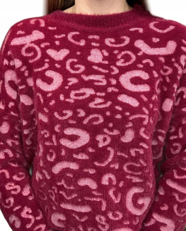 Miękki wzorzysty sweterek oversize luźny panterka cętki wiskoza wełna