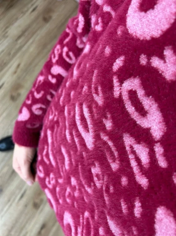 Miękki wzorzysty sweterek oversize luźny panterka cętki wiskoza wełna