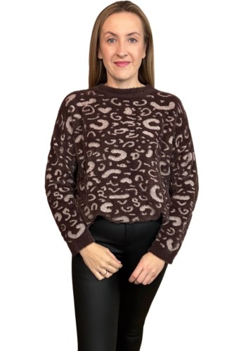 Miękki wzorzysty sweterek oversize luźny panterka cętki wiskoza wełna