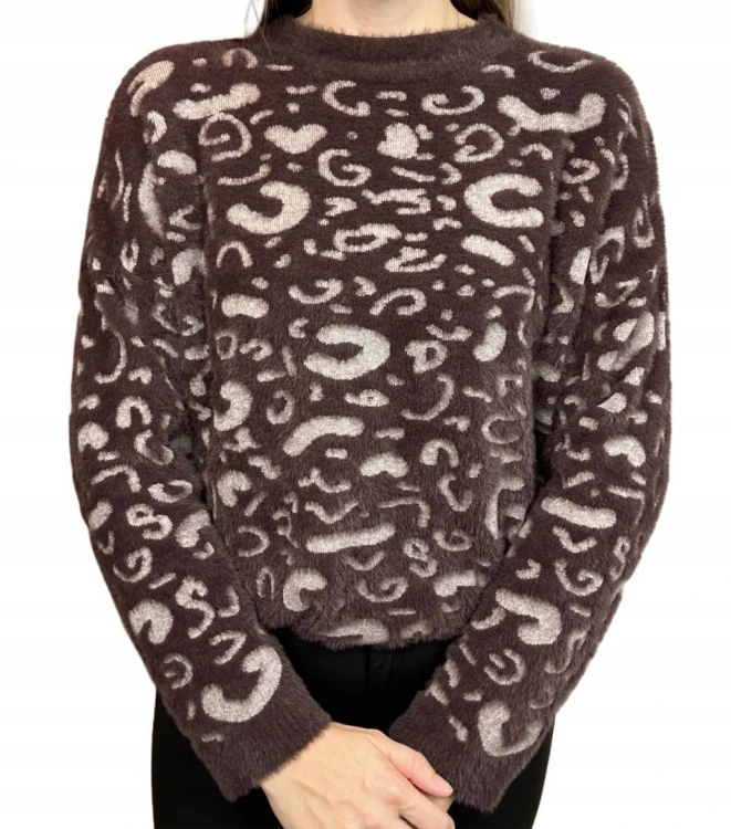 Miękki wzorzysty sweterek oversize luźny panterka cętki wiskoza wełna