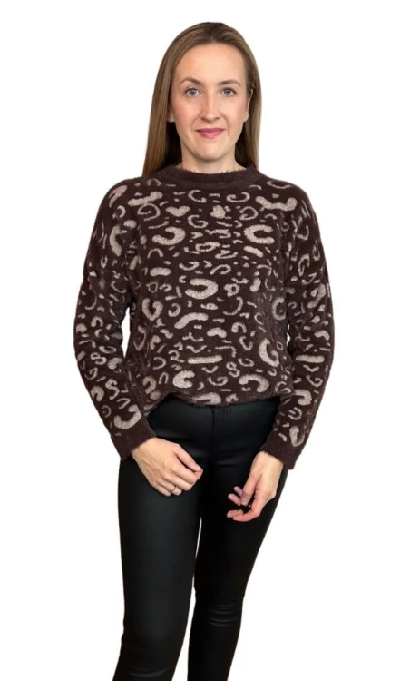 Miękki wzorzysty sweterek oversize luźny panterka cętki wiskoza wełna