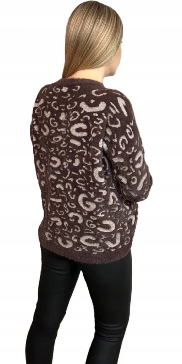 Miękki wzorzysty sweterek oversize luźny panterka cętki wiskoza wełna
